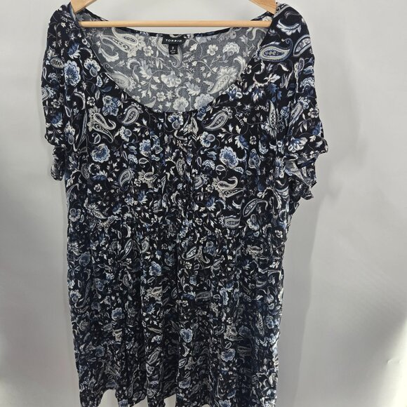 Torrid Black Blue Paisley Rayon Midi Dress Size 3/3x - Picture 1 of 12